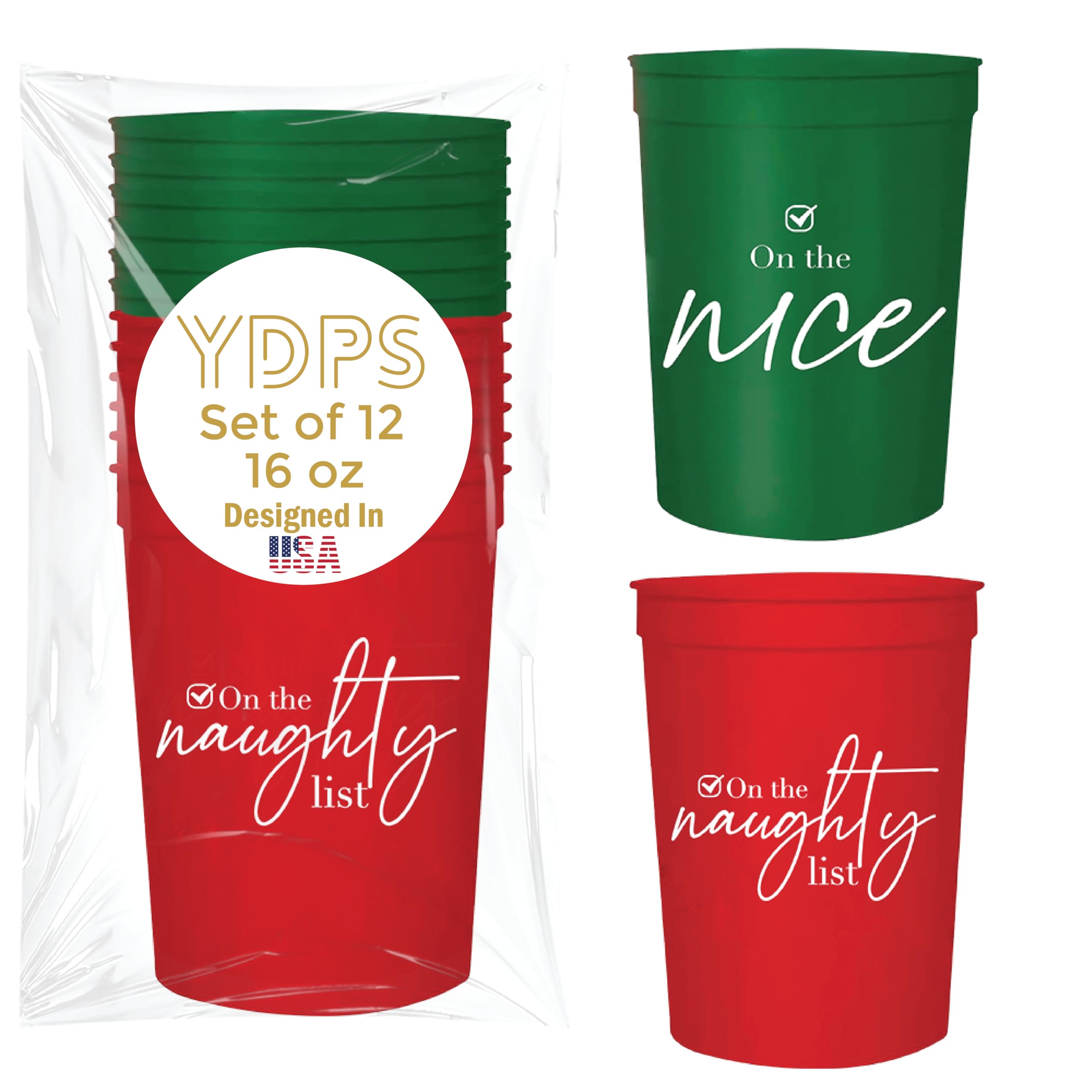 Christmas Cups, Naughty Nice, Set Of 12, 16 Oz Each Christmas Plastic Cups, Holiday Ups, Christmas Party Favors Adults, Christma