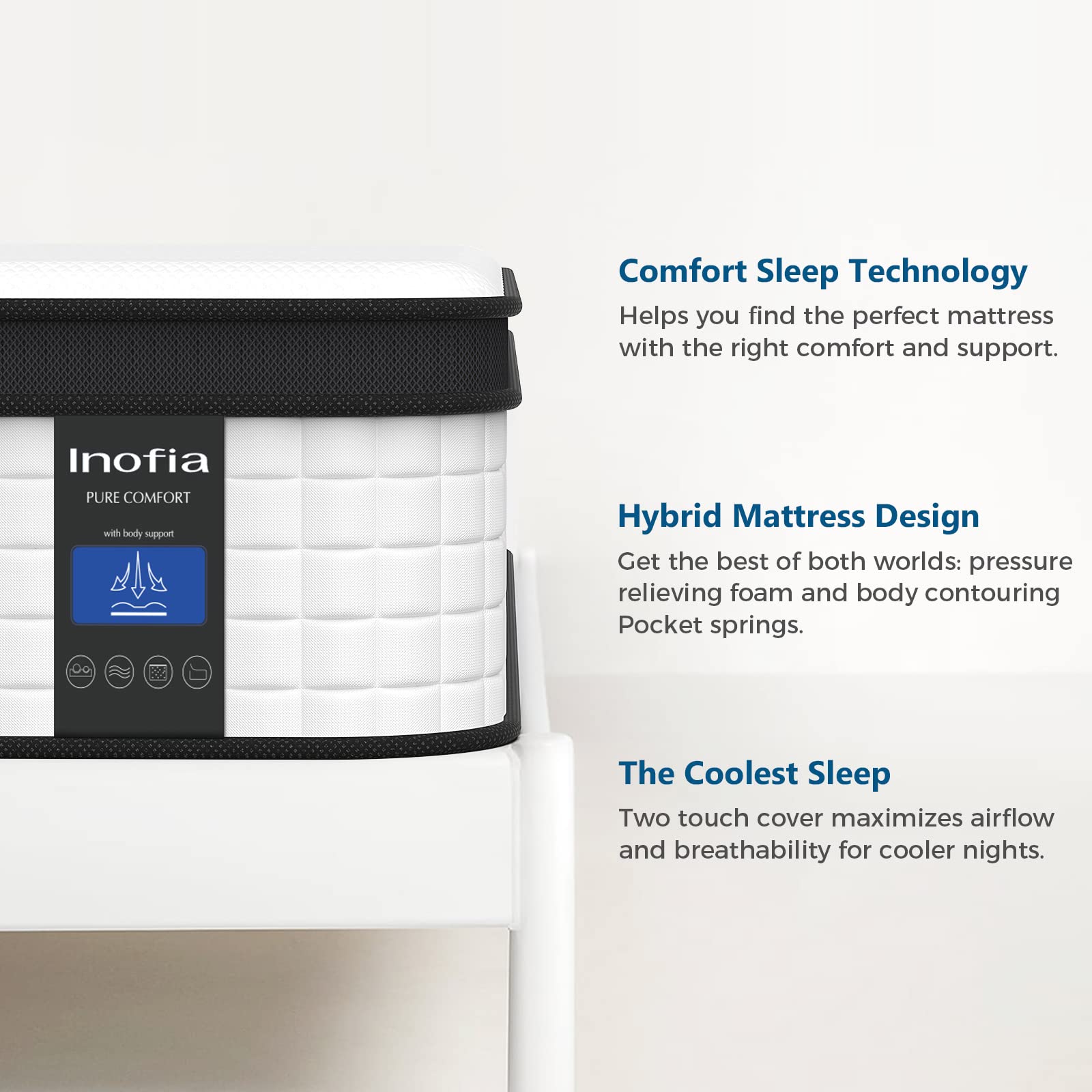 Inofia Twin XL Mattress  12 Inch Hybrid Innerspring Single Mattress in a Box  Cool Bed with Breathable Soft Knitted Fabric Cover