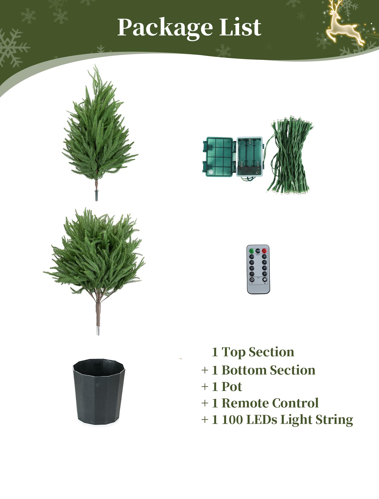 BLOSMON Outdoor Christmas Trees for Porch: 4 Ft Norfolk Pine Tree with 100 LED Lights Remote Control Timer 8 Lighting Modes - Sm