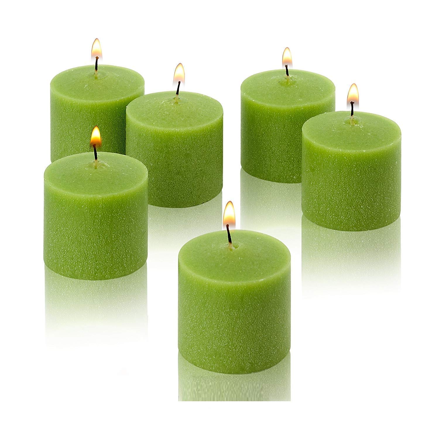 MOWIN Votive Candles Unscented Smokeless Wax Candles Set of 6 Votive Glass Candle Home Decor Small Candle 8-9 Hour (Green Votive