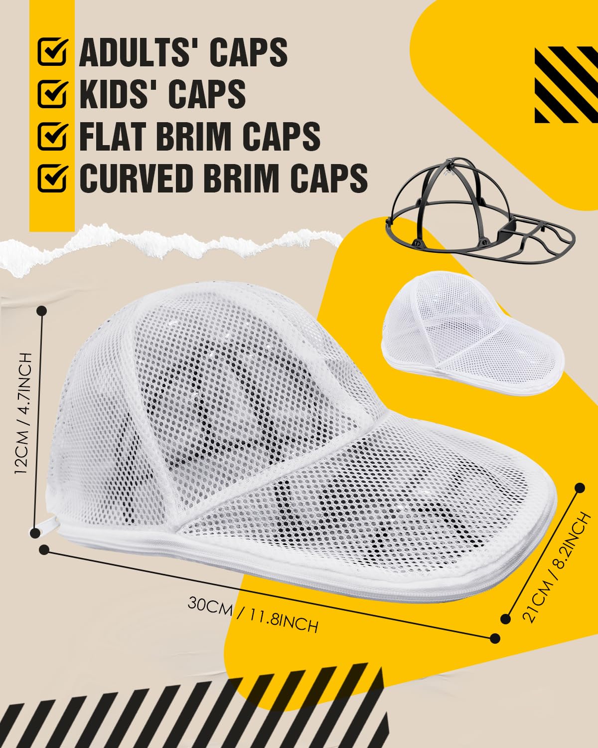 iyes.top Hat Washer for Baseball Caps - Collapsible Plastic Cleaner Cage, White, Model YT0-011