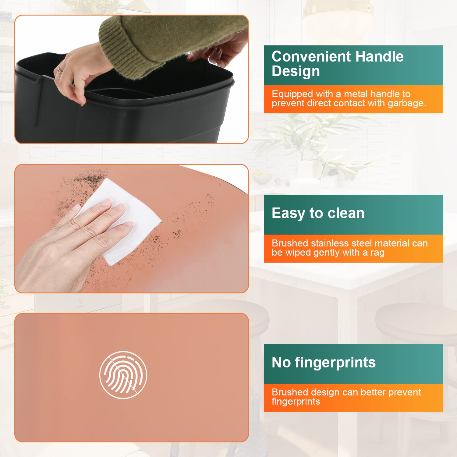 13 Gallon(50L) Trash Can, Fingerprint Proof Stainless Steel Kitchen Garbage Can With Removable Inner Bucket And Hinged Lids, Ped