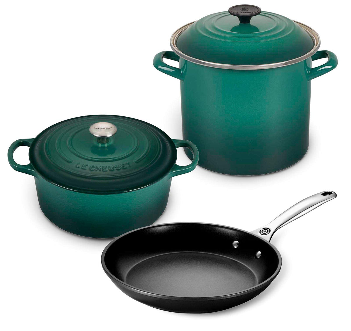 Le Creuset 5-Piece Oven And Stovetop Cookware Bundle With 4-1/2 Qt Round Dutch Oven, Le Creuset 8 Qt Covered Stockpot, And Le Cr