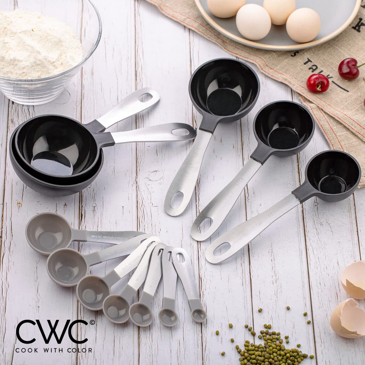 Cook With Color 12 Pc Measuring Cups Set And Measuring Spoon Set/Stainless Steel Handles/Nesting Kitchen Liquid Measuring Cup Se