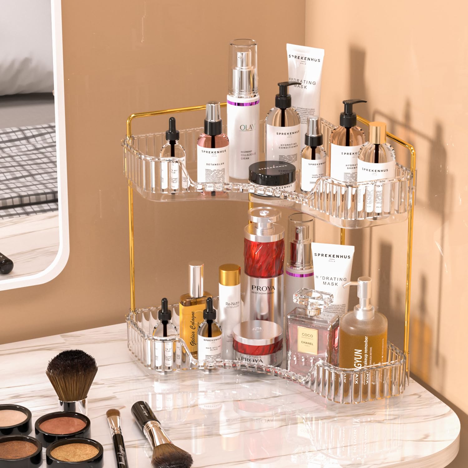 Gti 2 Tier Bathroom Counter Organizer, Multi-Function Corner Bathroom Organizer Countertop,Makeup Organizer Perfume For Dresser