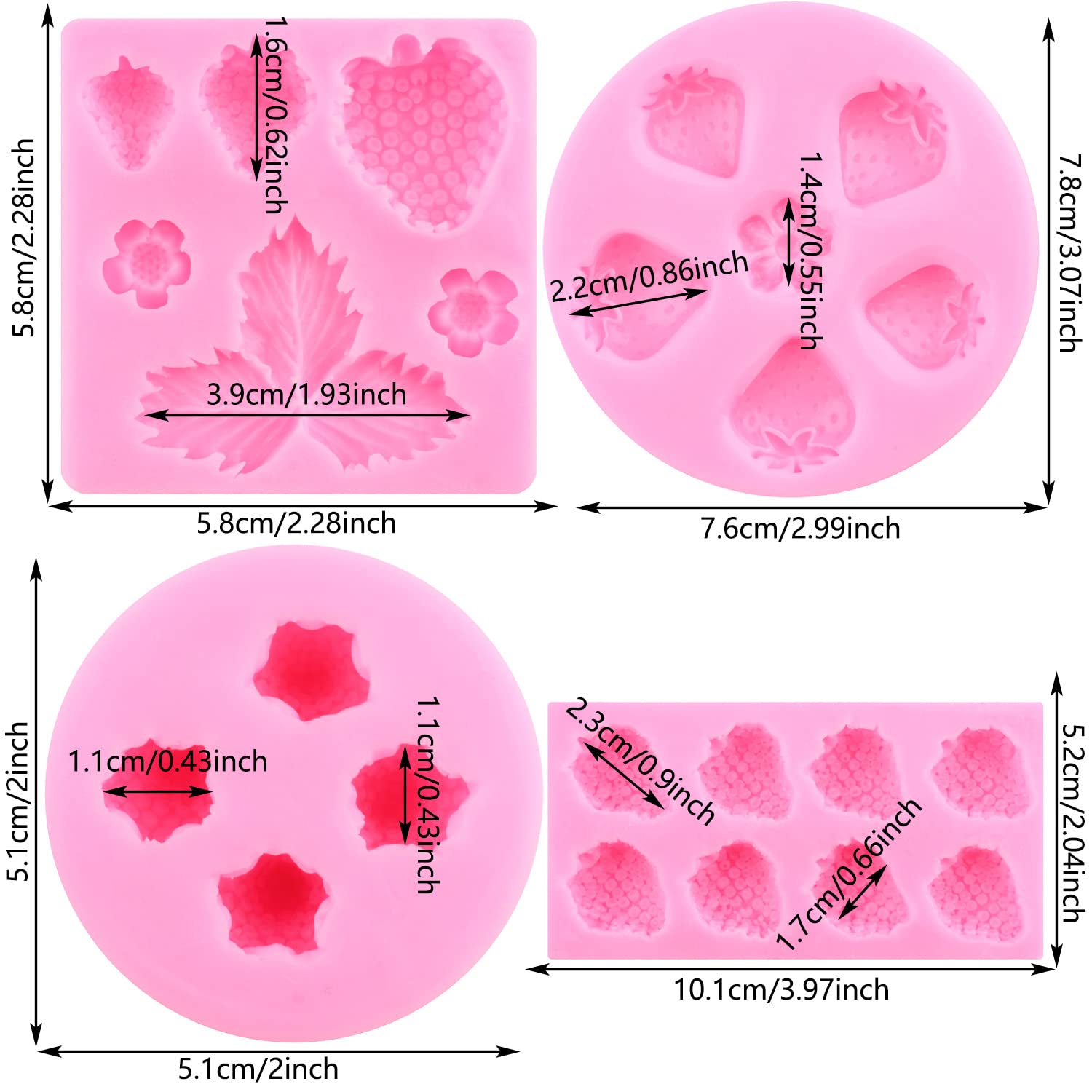 Mujiang Strawberry Silicone Molds Strawberry And Flowers Fondant Mold Strawberry Mold For Cake Decorating Cupcake Topper Candy C