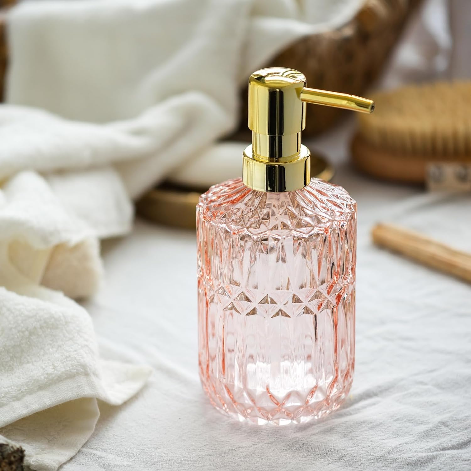 Empo Clear Glass Soap Dispenser With Abs Plastic Pump, Lotion Dispensers For Kitchen, Bathroom (2Pack Light Pink)