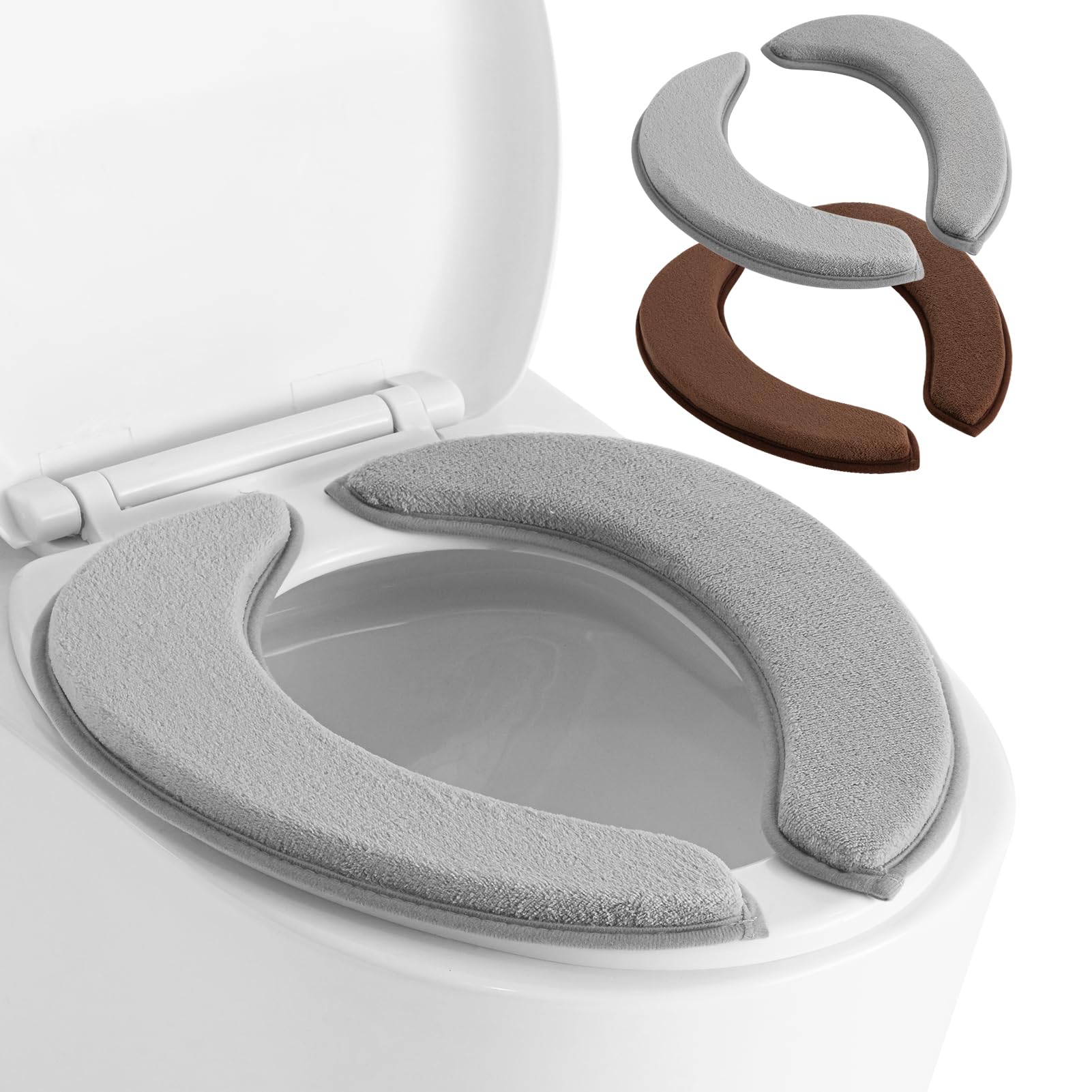 Soft Thicker Flannel Bathroom Toilet Seat Cover, 2 Pack Non Slip Warmer Comfortable Seat Cushions With Memory Foam, Easy Install