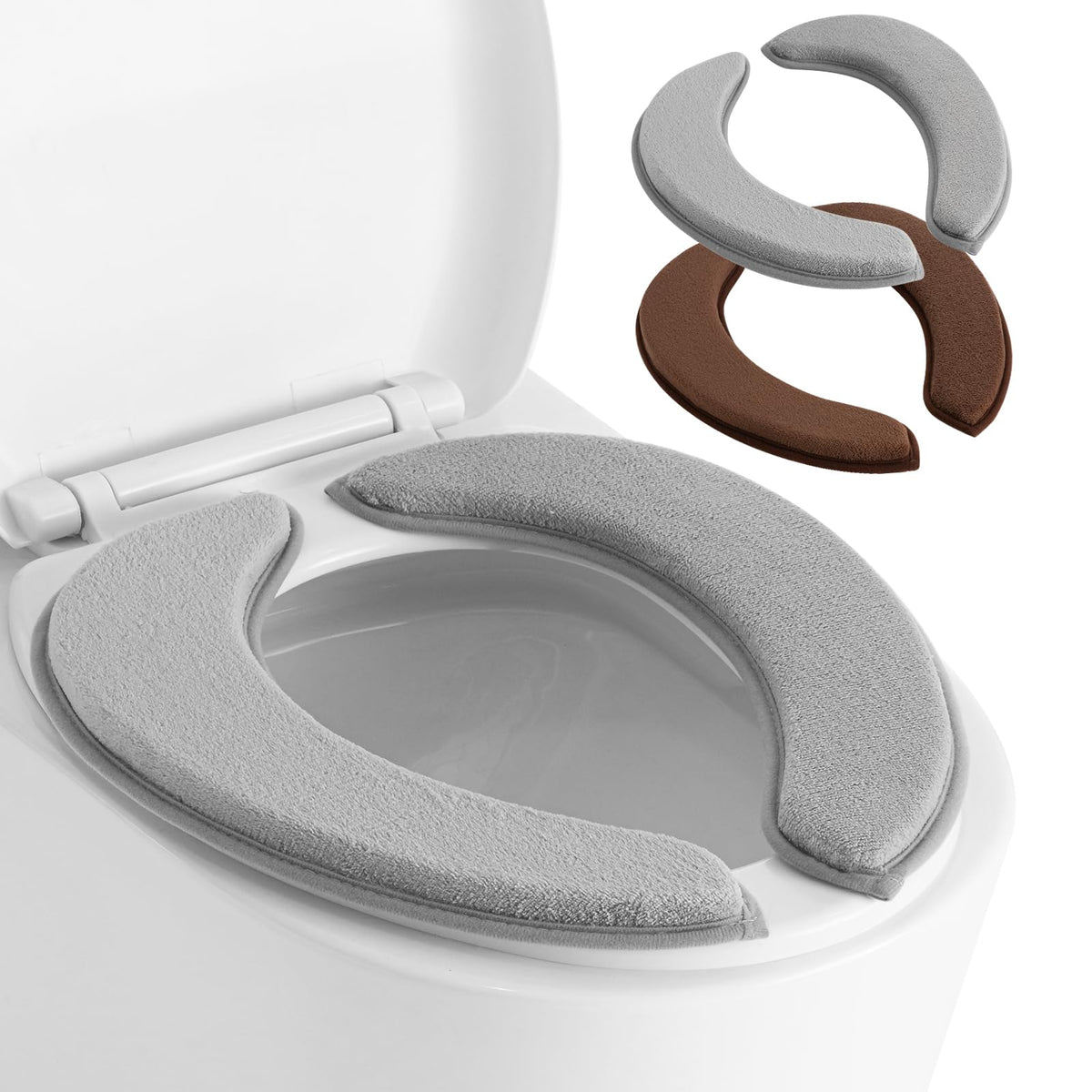 Soft Thicker Flannel Bathroom Toilet Seat Cover, 2 Pack Non Slip Warmer Comfortable Seat Cushions With Memory Foam, Easy Install