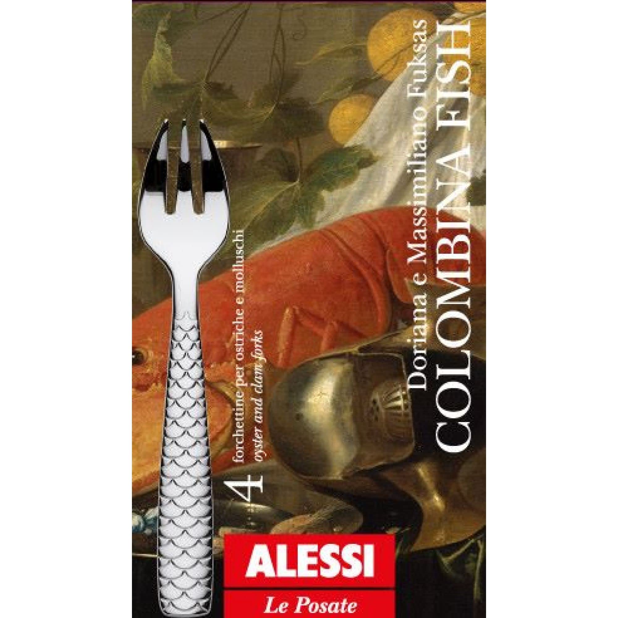 Alessi Colombina Fish Set Of 4 Oyster And Clam Forks, 14.00 X 17.50 X 10.00 Cm, Steel