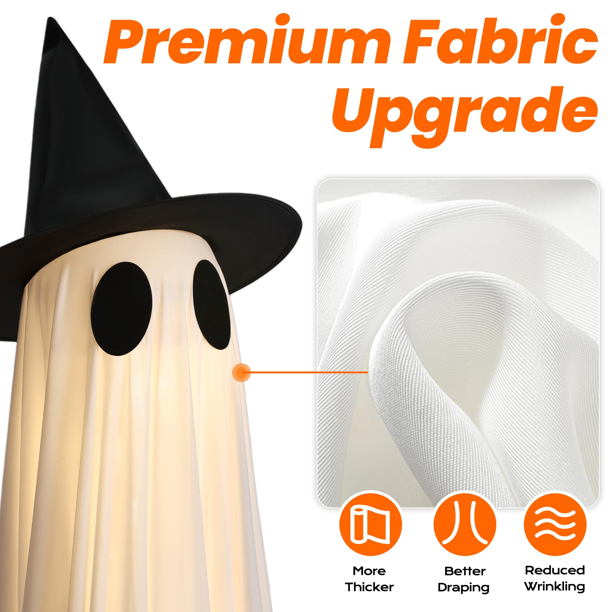 2 Packs Halloween Decorations Outdoor, 5Ft Wind-Resistant Ghost Decor with USB String Lights, Scary Door Decoration Outside Euip
