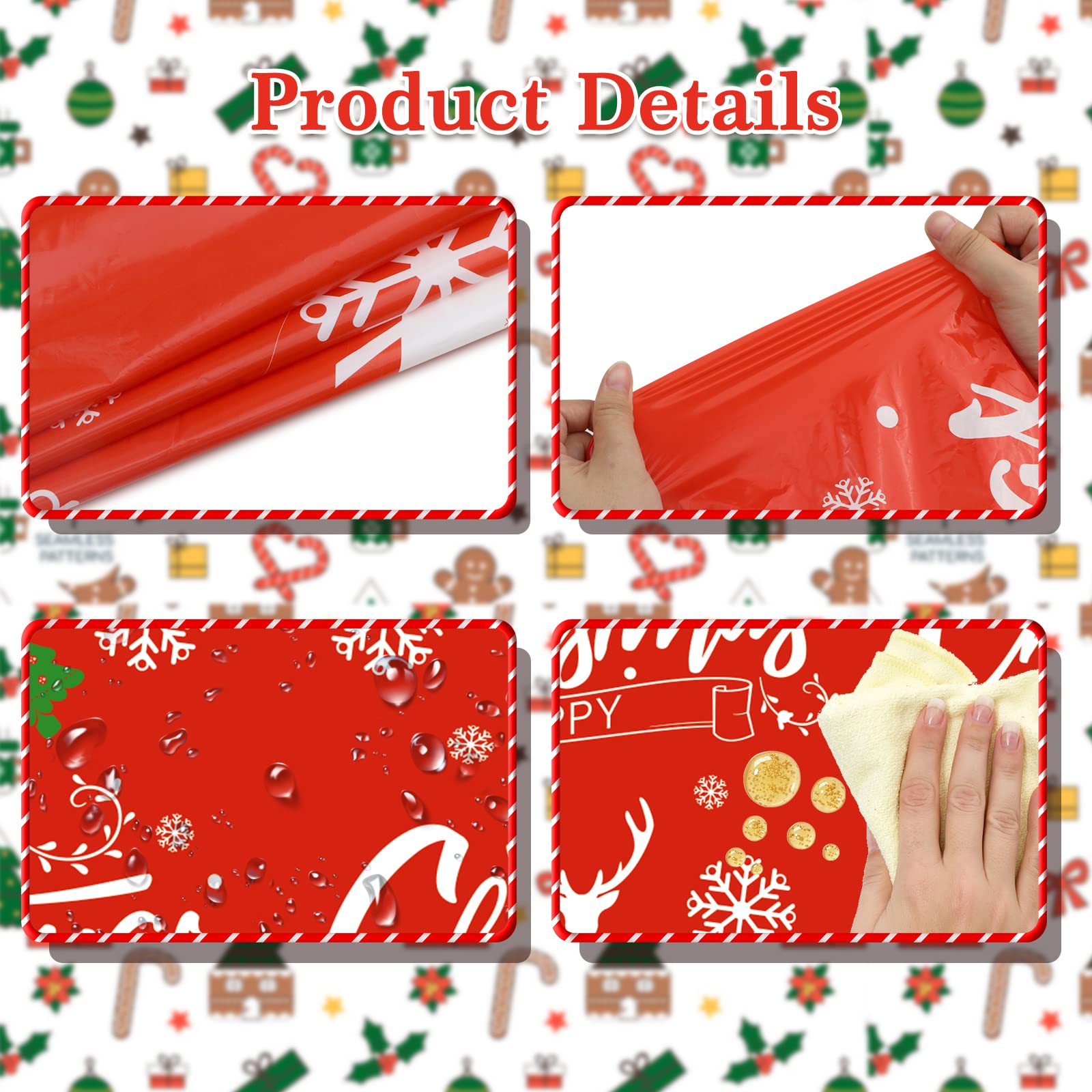 3 Pack Christmas Tablecloth, Disposable Plastic Christmas Table Cloth Rectangle 54X108 Inch, Christmas Tree Snowflake Bell Deer