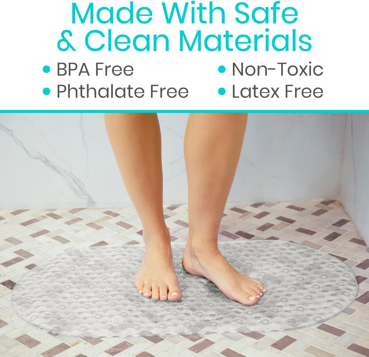 Vive Oval Bathtub Mat - Nonslip Shower Floor Pad - Non-Slip And Non-Skid For Bath Tub With Strong Rubber Suction Cup Grip - For