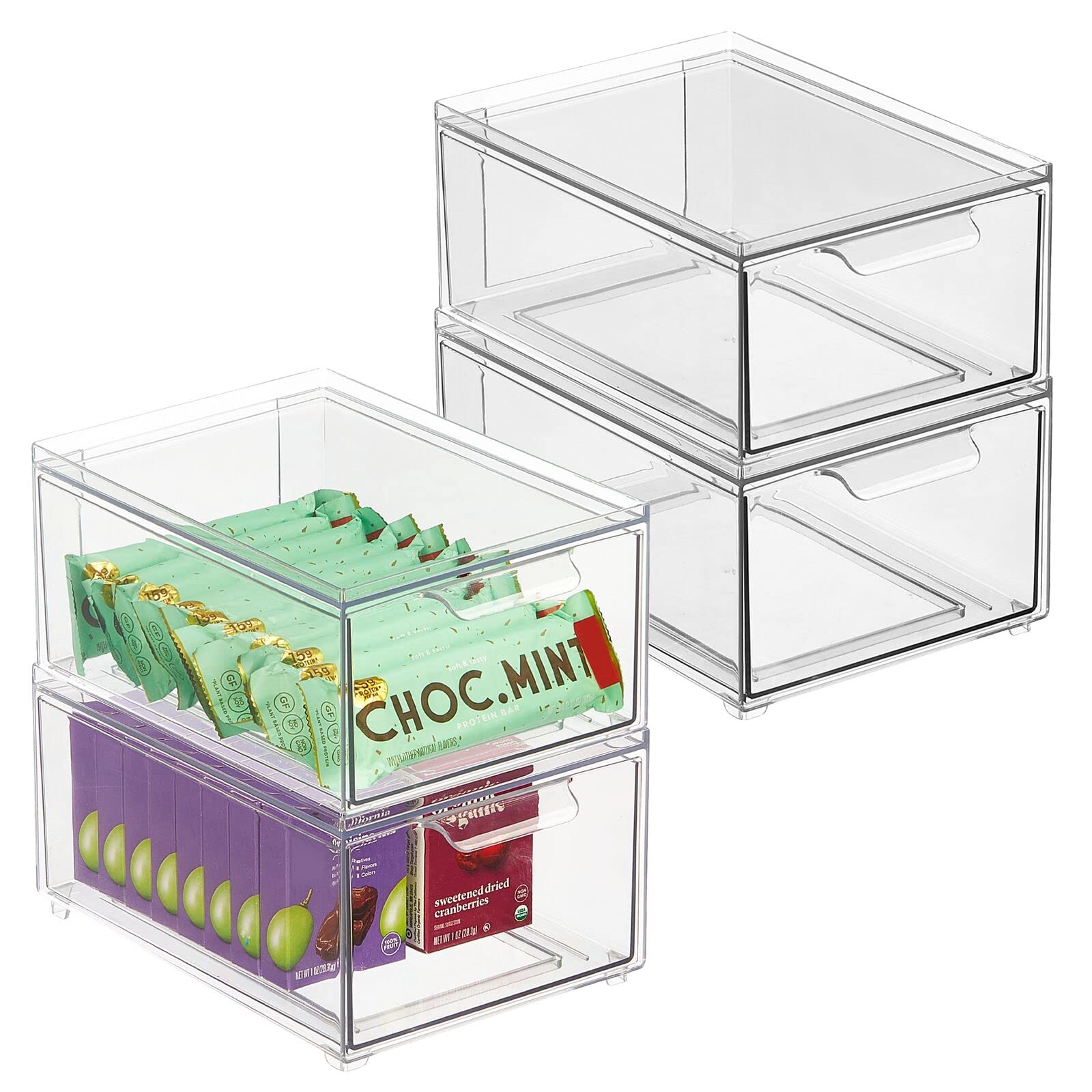 Mdesign Stackable Storage Containers Box With Pull-Out Drawer - Stacking Plastic Drawers Bins For Kitchen Pantry And Cupboard, C