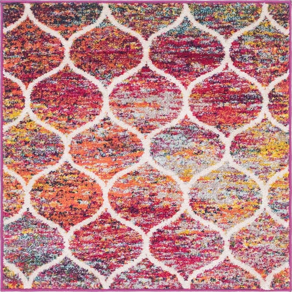 Unique Loom Trellis Frieze Collection Area Rug - Rounded (3 Square, Multi/ Black)
