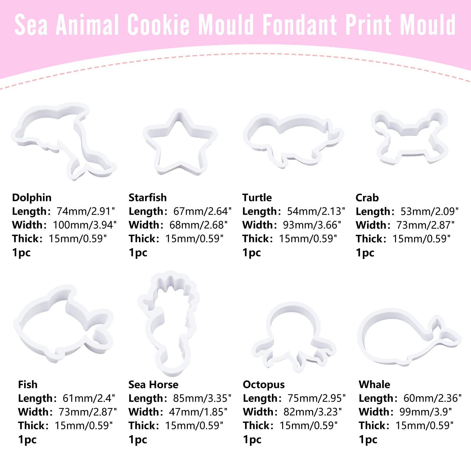 Superfindings 8 Styles Plastic Cookie Cutters Ocean Cookie Cutters Polymer Clay Cutters Marine Animal Clay Cutter White Marine L