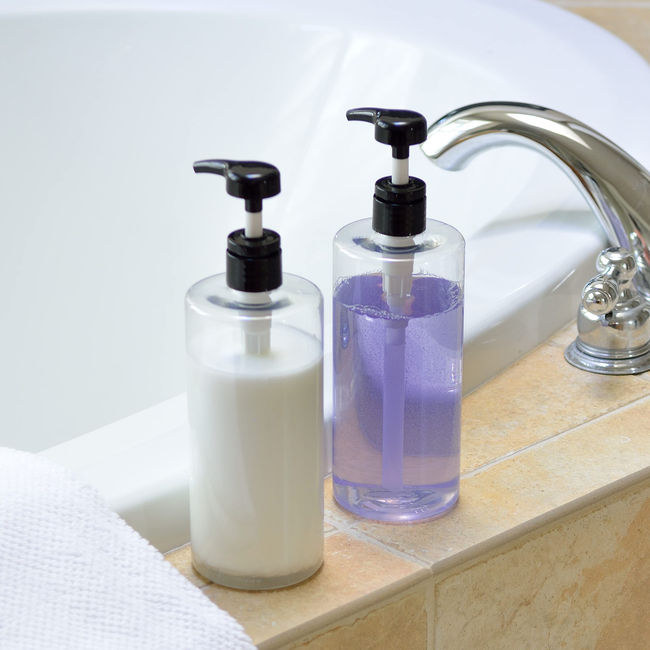 Youngever 4 Pack Pump Bottles For Shampoo 24 Ounce, Empty Shampoo Pump Bottles, Plastic Cylinder With Lockdown-Leak Proof-Pumps