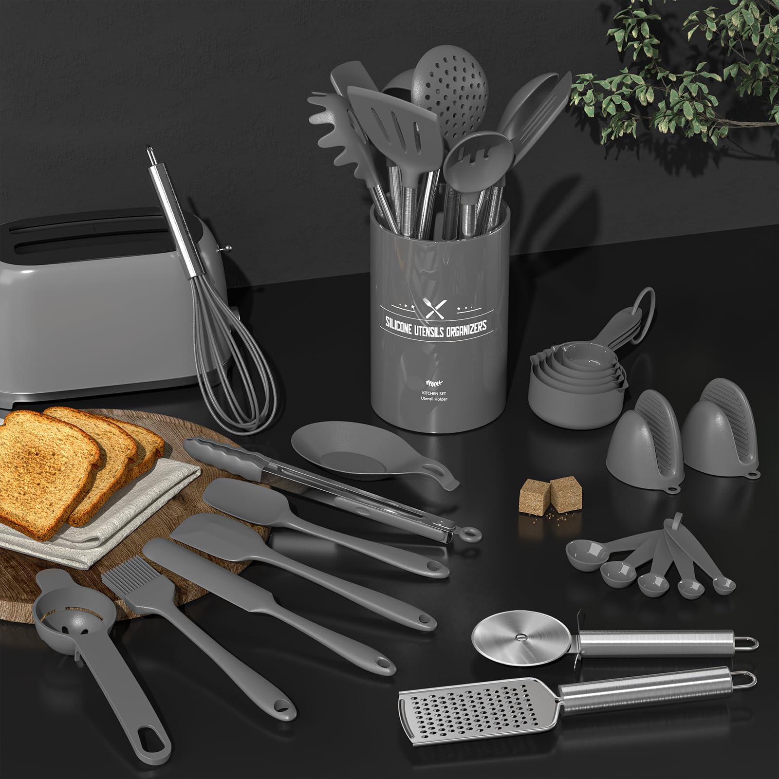 Umite Chef Silicone Kitchen Cooking Utensil Set, 43 Pcs Silicone Spatula With Stainless Steel Handle, Non-Stick Heat Resistant -