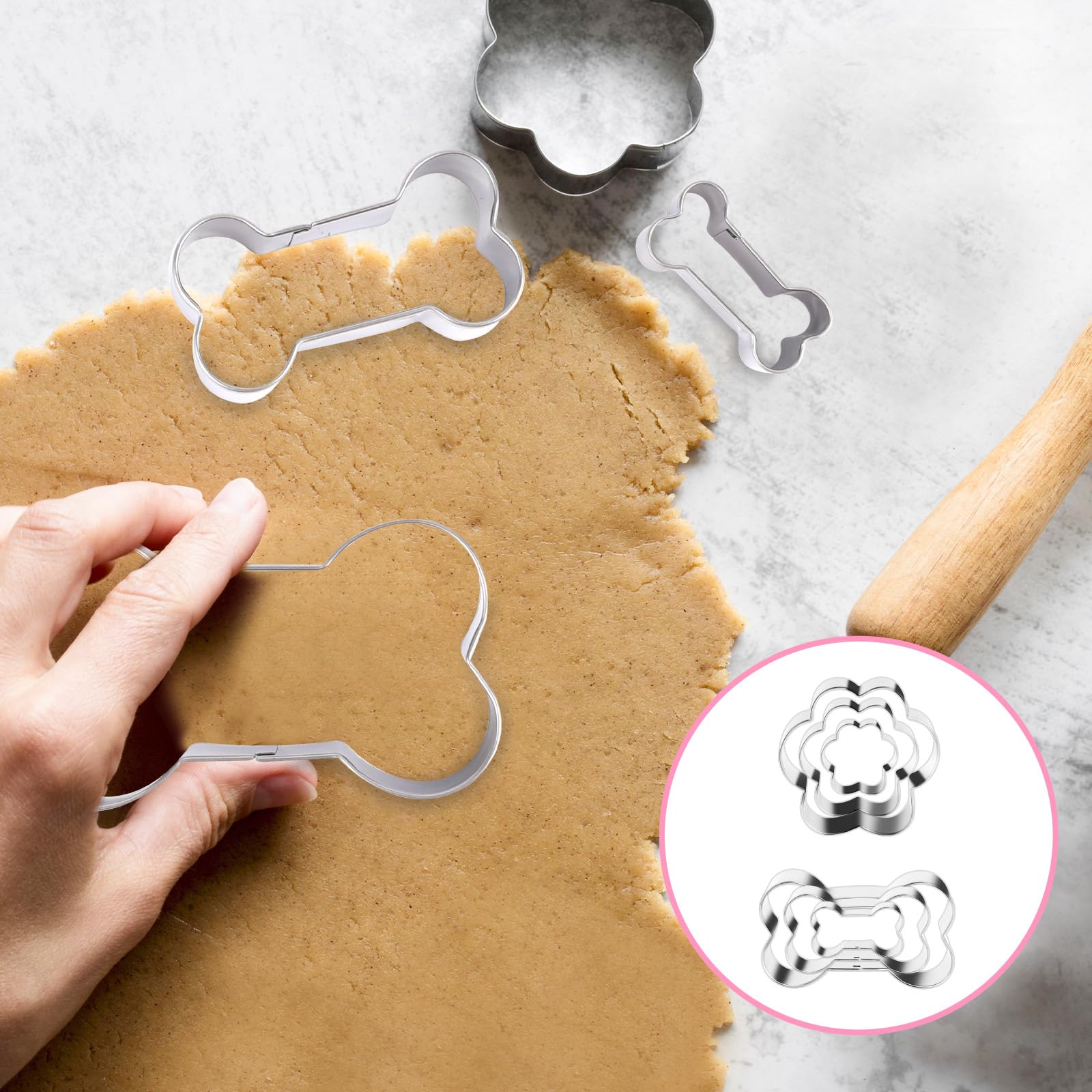 Dog Cookie Cutter,6 Pcs Stainless Steel Biscuit Cutters Bone And Dog Footprints Cookie Cutters Set Dog Theme Party Cookie Cutter