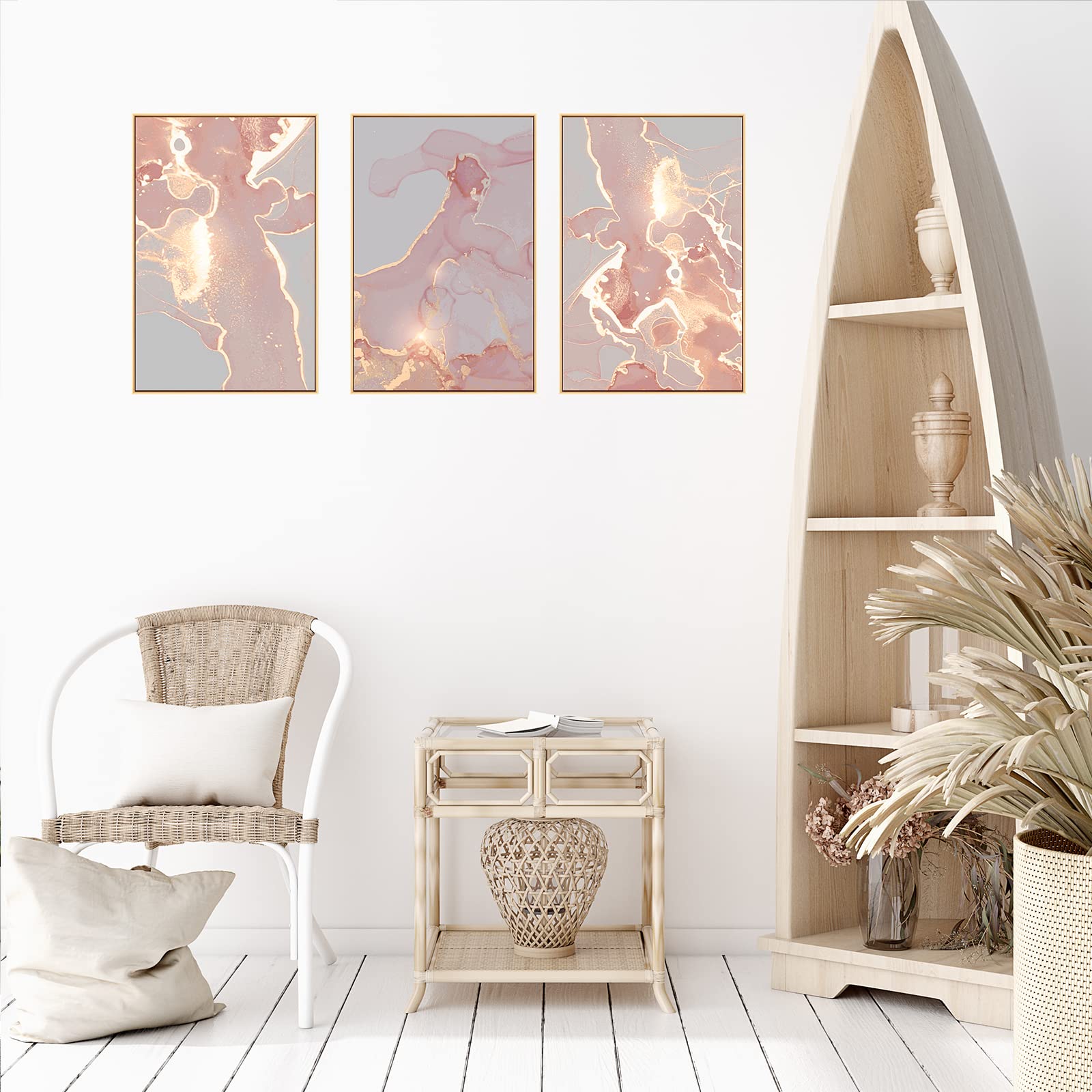 MOUDAMION Pink and Rose Gold Wall Decor  Abstract Canvas Wall Art Aesthetic Luxury Framed Wall Painting Picture Glitter Gold Blush Marble Print Artwork for Living Room Bedroom Kitchen Bathroom Office
