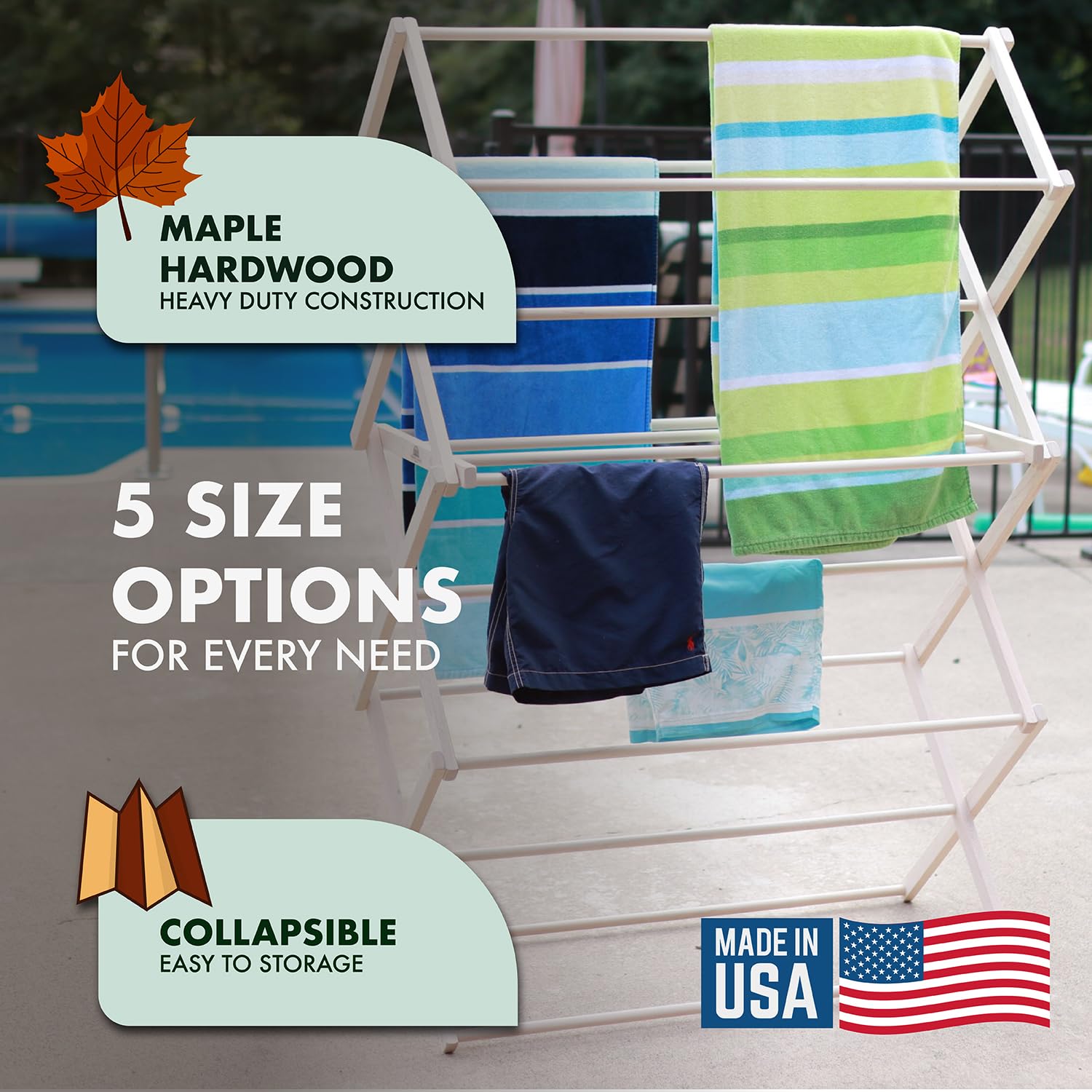Pennsylvania Woodworks Clothes Drying Rack: Solid Maple Hardwood Laundry Rack for Bedding  Blankets  Towels & More  Heavy Duty  Folding Drying Rack Made in USA  No Assembly Needed  Extra Large