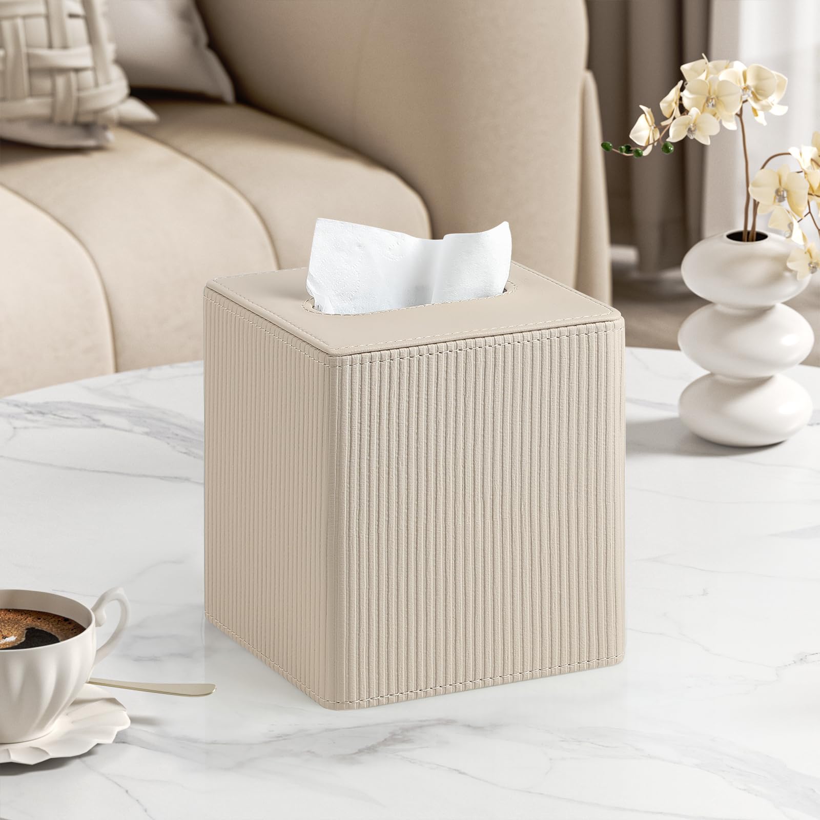 Cretkhp Pu Leather Tissue Box Cover With Magnetic Closure, Modern Square Tissue Box Holder Decorative Organizer For Bathroom Van