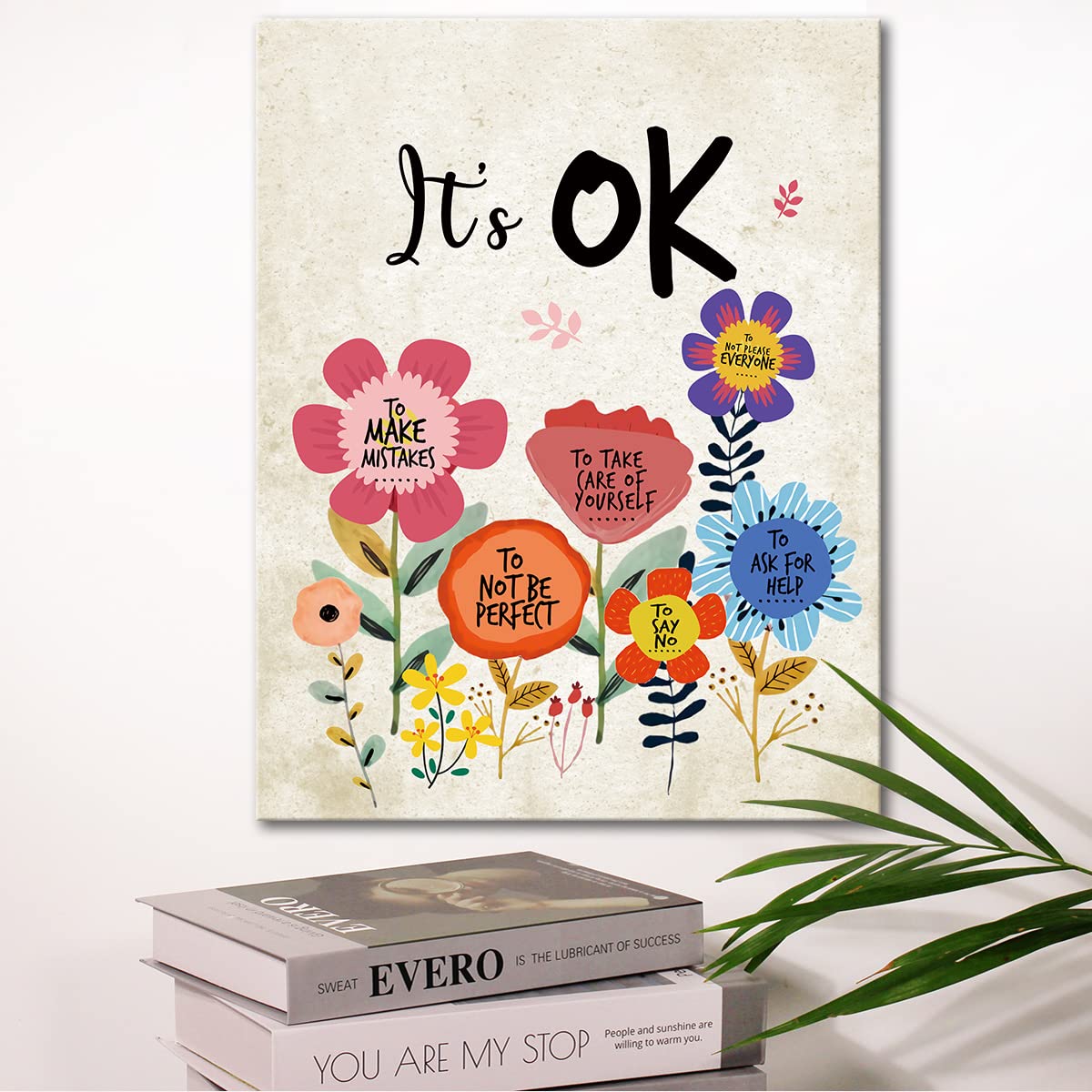 It'S Ok Wall Art Canvas,Inspirational Quotes Framed Canvas Wall Art For Kids Girls Room Wall Decor,Encouragement Gifts For Girls