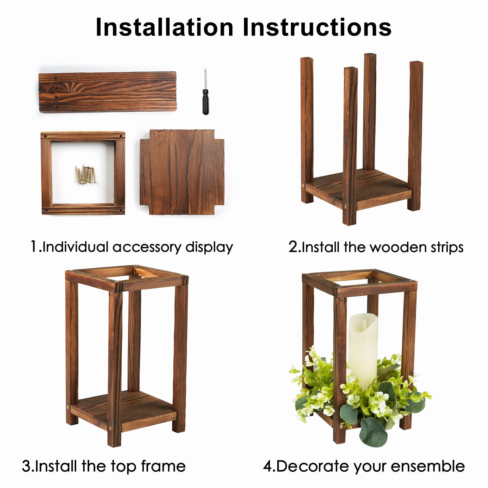 Neoflavie 8 Set/24 Pcs Wooden Wedding Lantern Centerpiece Include 8 Wooden Lantern Candle Holder 8 Flameless LED Candle 8 Eucaly