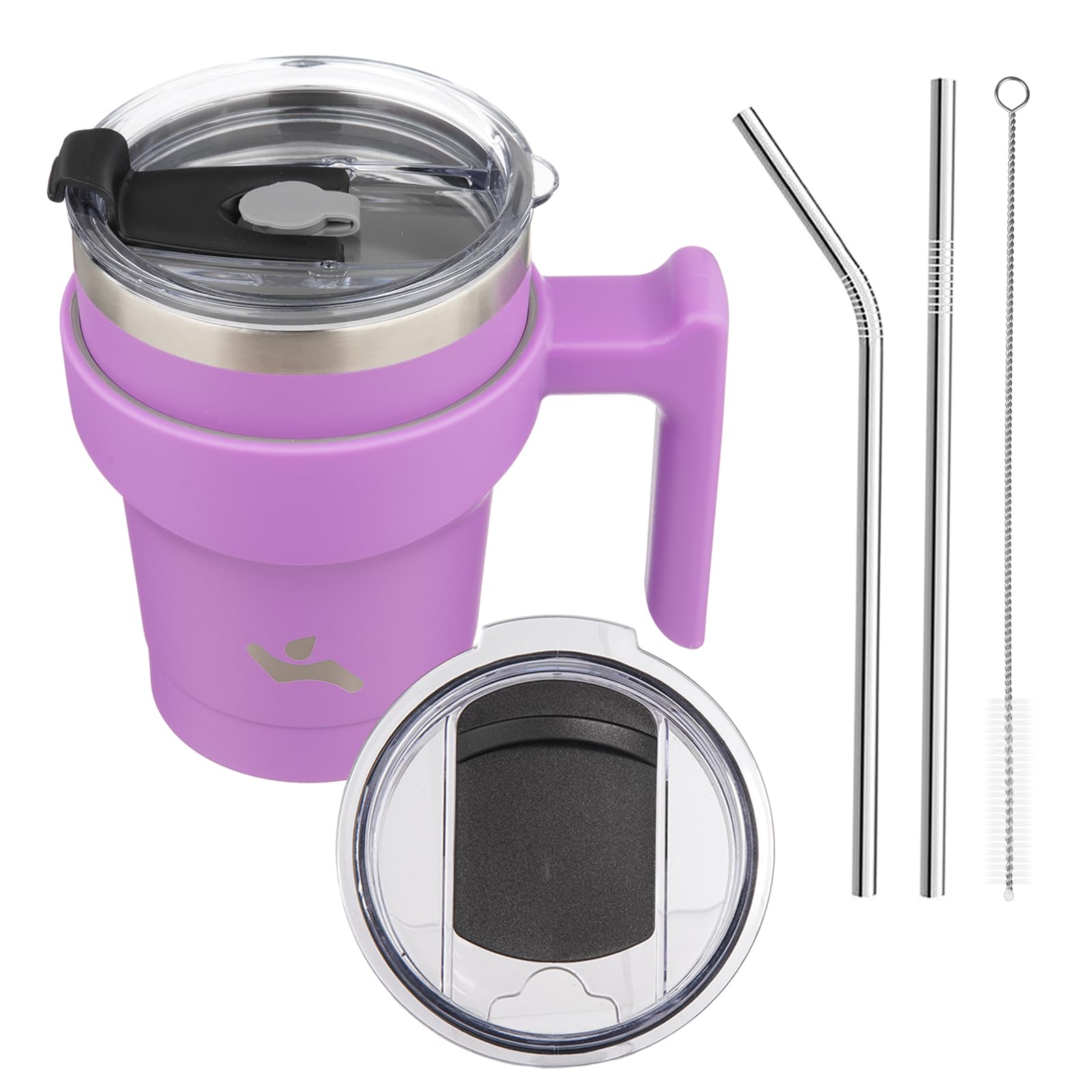 Konokyo 10 oz Tumbler with Handle and 2 Straw 2 Lid, Insulated Water Bottle Stainless Steel Vacuum Cup Reusable Travel Mug,Laven