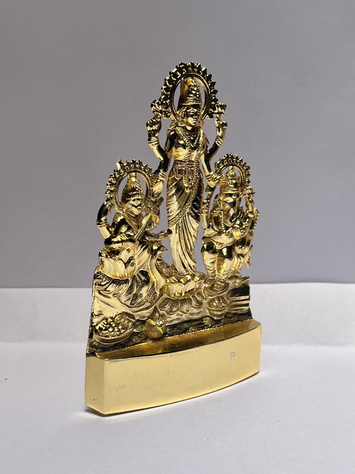 Buy N Relax Laxmi Ganesh Saraswati Statue, Gold-Plated Metallic Statue, Hindu Religious Decor 11Cm Idol