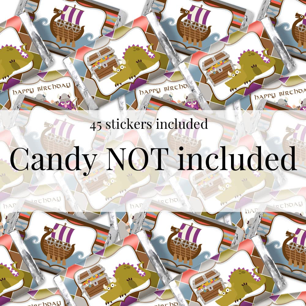 Amanda Creation Calling All Vikings Viking Themed Birthday Party Mini Chocolate Candy Bar Sticker Wrappers, 45 1.4'' X 2.6'' Wra