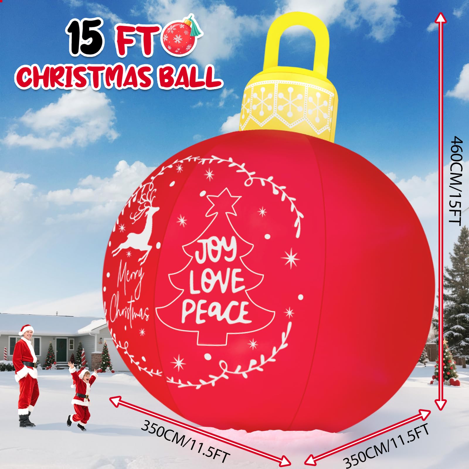 Kalolary 15FT Giant Christmas Inflatable Outdoor Decoration, Merry Christmas Bell Inflatable Decorations with Build-in LED Ornam