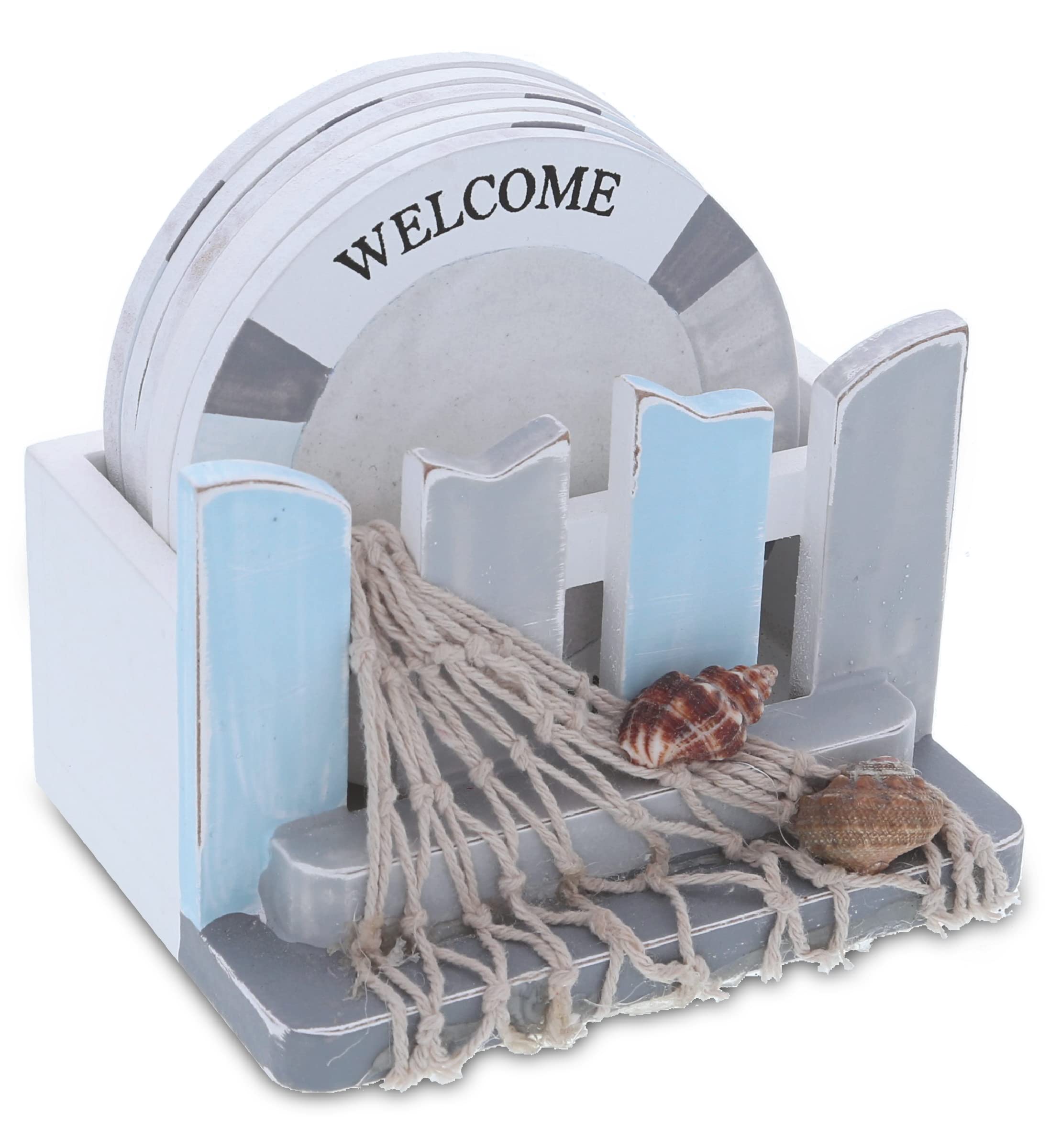 Cota Global Moonlight Nautical Drink Coasters Set Of 6 - Rustic Coasters For Drinks With Holder, Beach Decorations For Home Coas