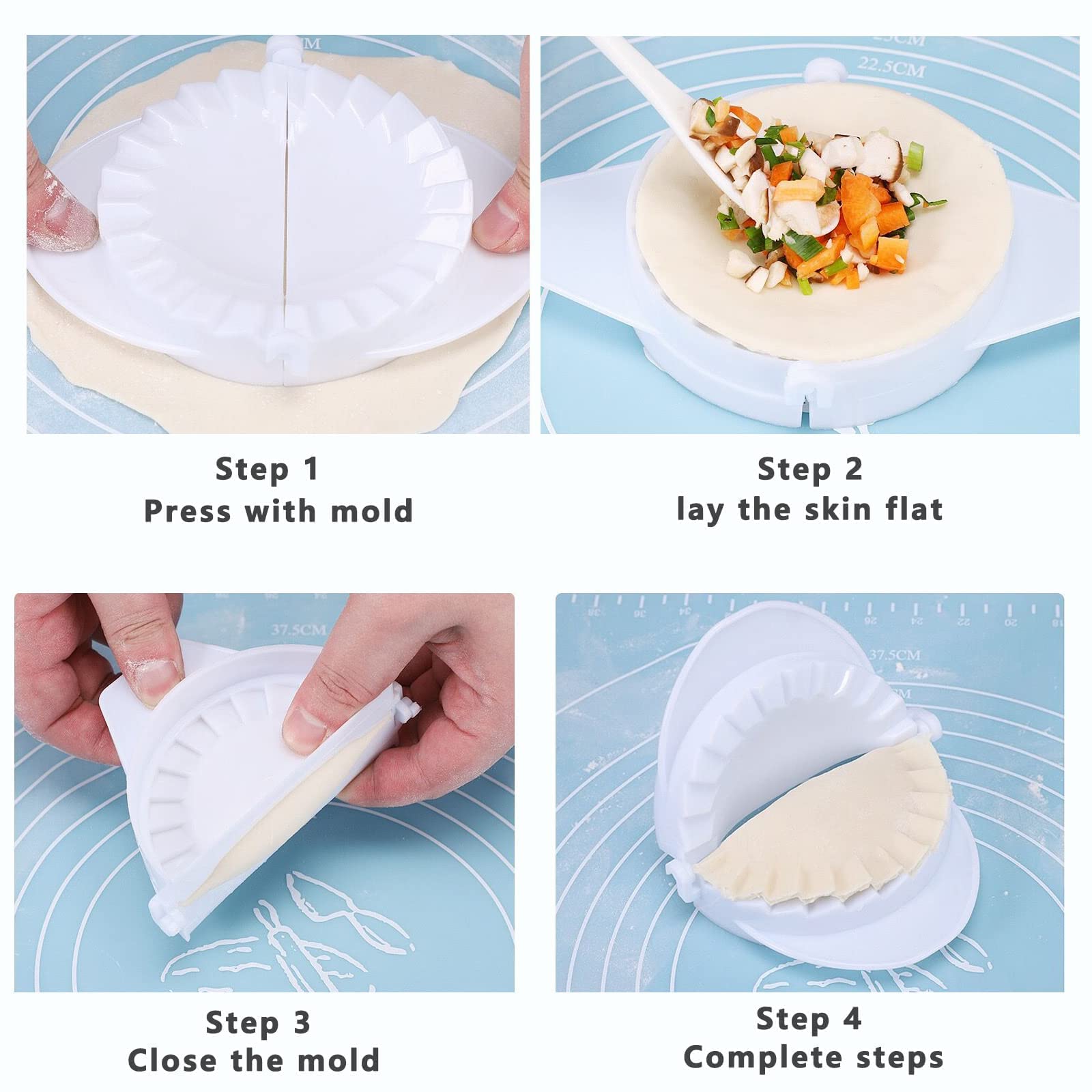 Emousport 4Pcs/Set Press Ravioli Dough Pastry Pie Dumpling Maker Gyoza Mold Mould Tool 4 Size Easy Eco Friendly Dumpling Mould