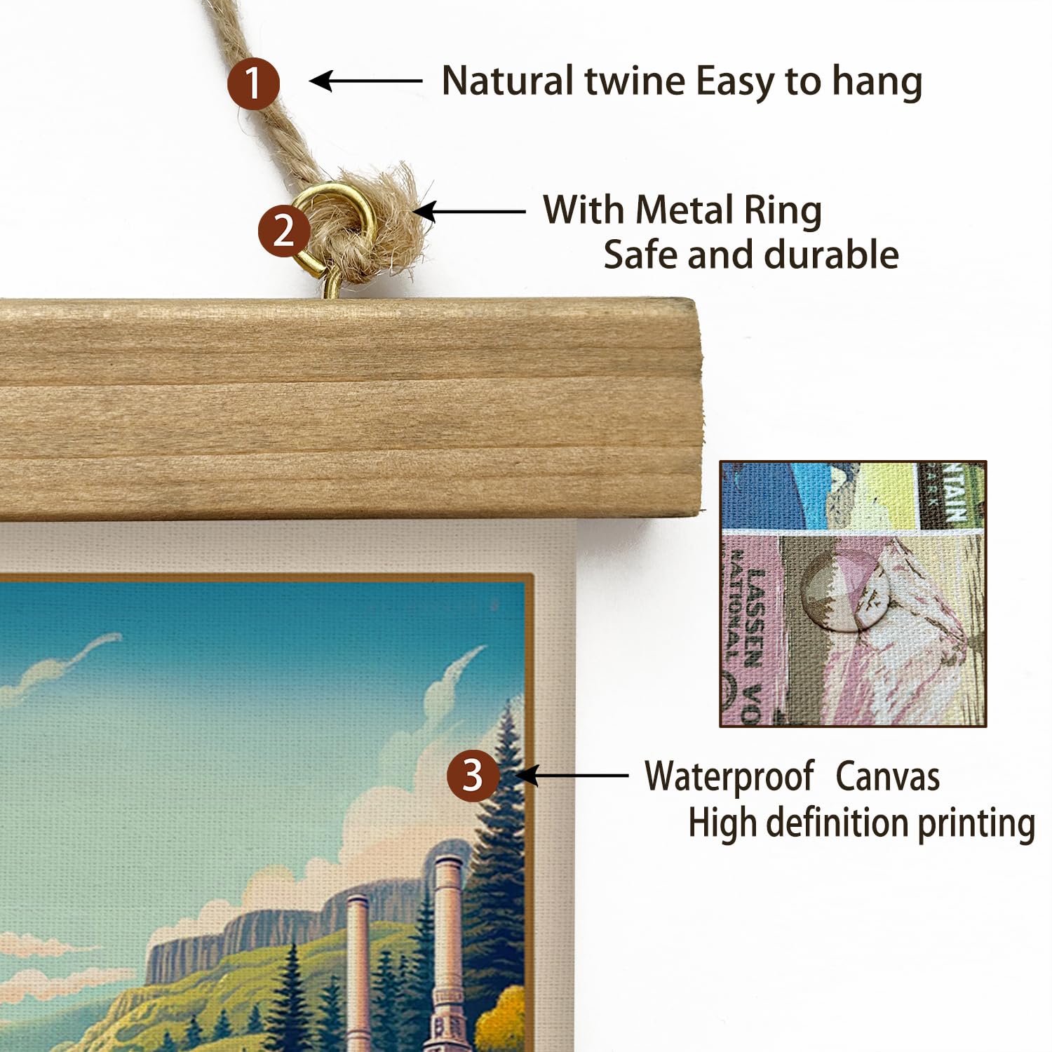 Xiaoaika Vintage Hot Springs National Park Travel Poster With Wooden Scroll Frame - Living Room, Bedroom, Home, Office Retro Art