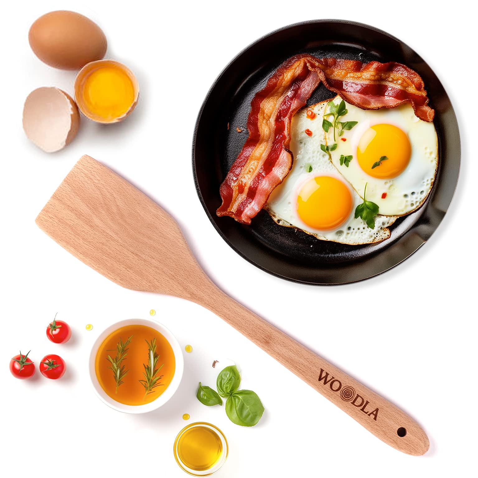 WOODLA 14-Inch Wooden Spatula, Heat-Resistant Beechwood Turner for Non-Stick Cookware, Kitchen Utensil, Model Spatula01