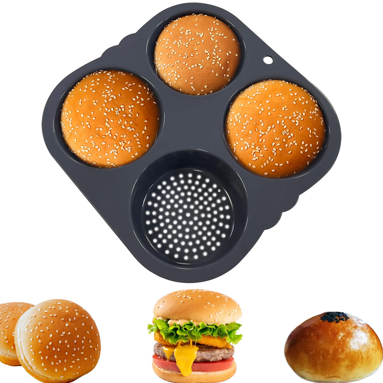 Atrccs Silicone Hamburger Bun Mold 4 Cavity Loaf Pan Non Stick Baking Pannon-Stick Pan Easy To Release Household Silicone Food B