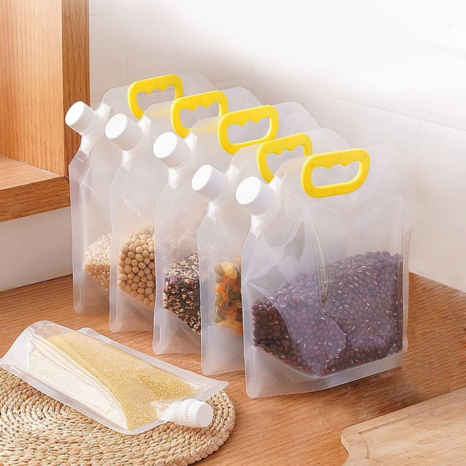 Reusable Grain Moisture Proof Sealed Bag Grain Storage Tank, Grain Rice Food Storage Bag Stand Up Pouch Bags With Portable Handl