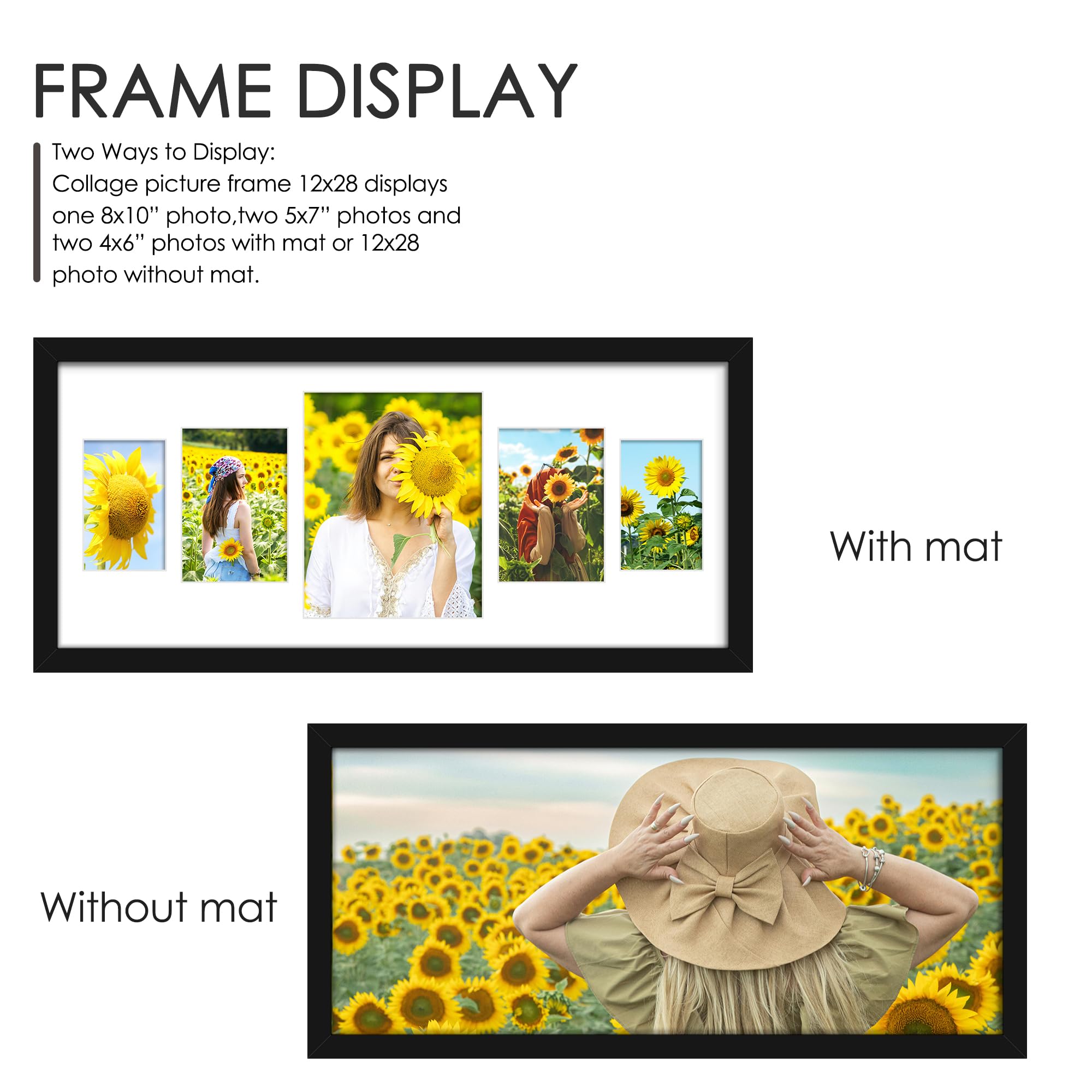 DUENPY 12x28 Collage Picture Frames Display One 8x10 Inch and Two 5x7 and Two 4x6 Photos Collage Wall Decor Wall Hanging or Tabl