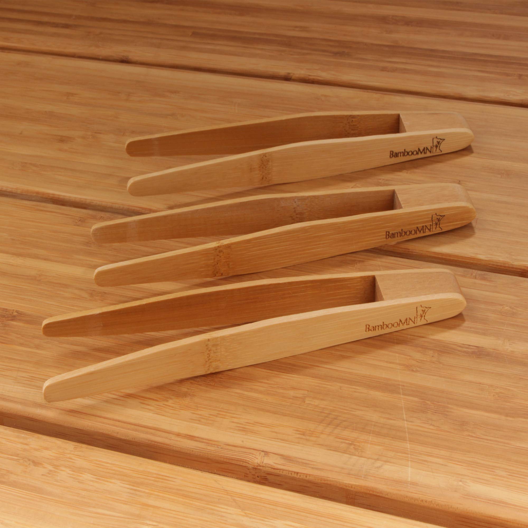 Bamboomn Brand - Reusable Bamboo Kitchen Tongs, Assorted Sizes - 6 Pieces