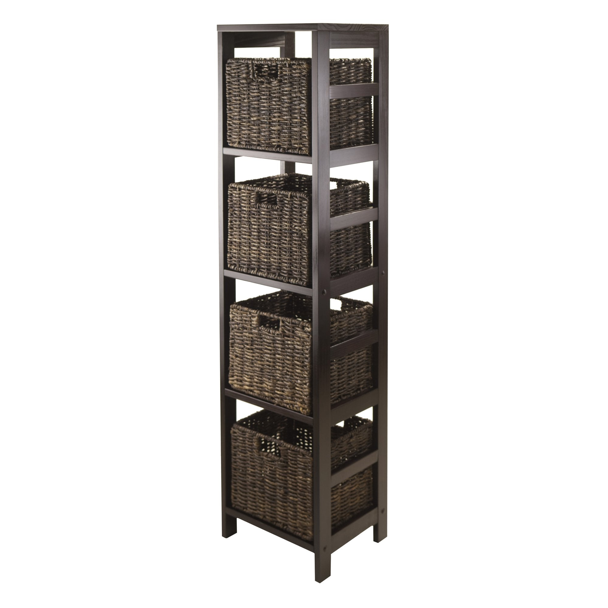Winsome Granville 5-Piece Storage Tower Shelf with 4 Foldable Baskets, Espresso