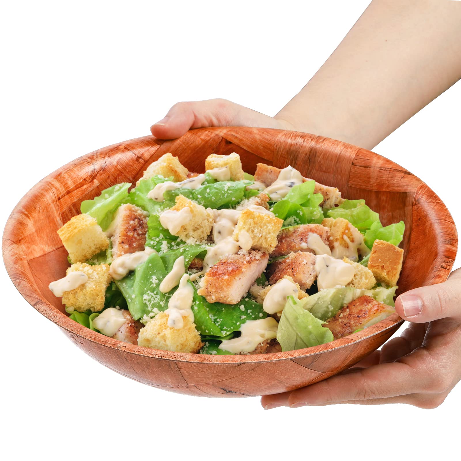 Elsjoy 6 Pack 10 Inch Wooden Woven Salad Bowl, Unbreakable Wood Round Serving Bowl Large Wood Salad Bowl, Reusable Wood Snack Bo