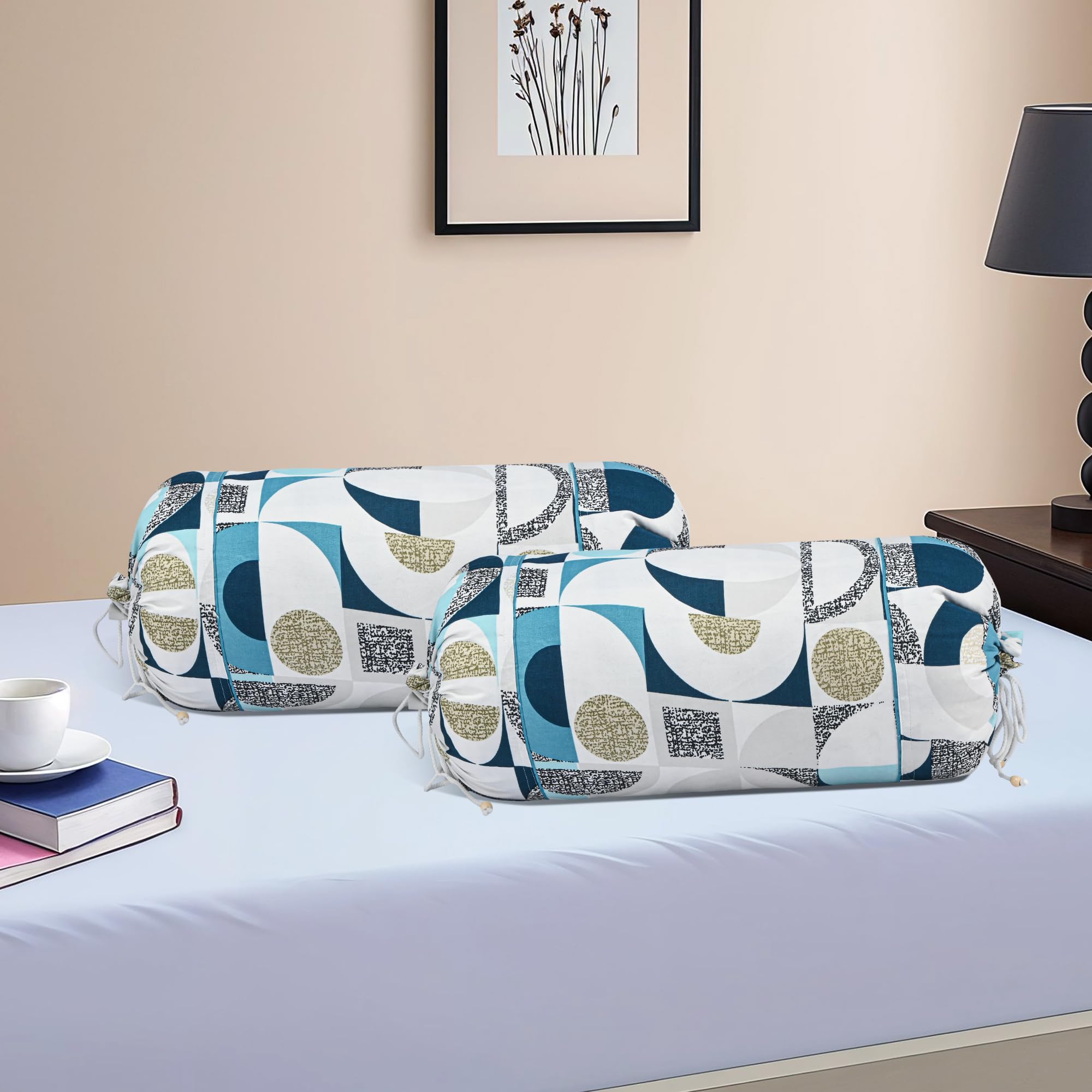 Kube Industries Bolster Cover Set Of 2 Cotton With Drawstring Closure | Masand Cover For Living Room And Home Decor | Diwan And 