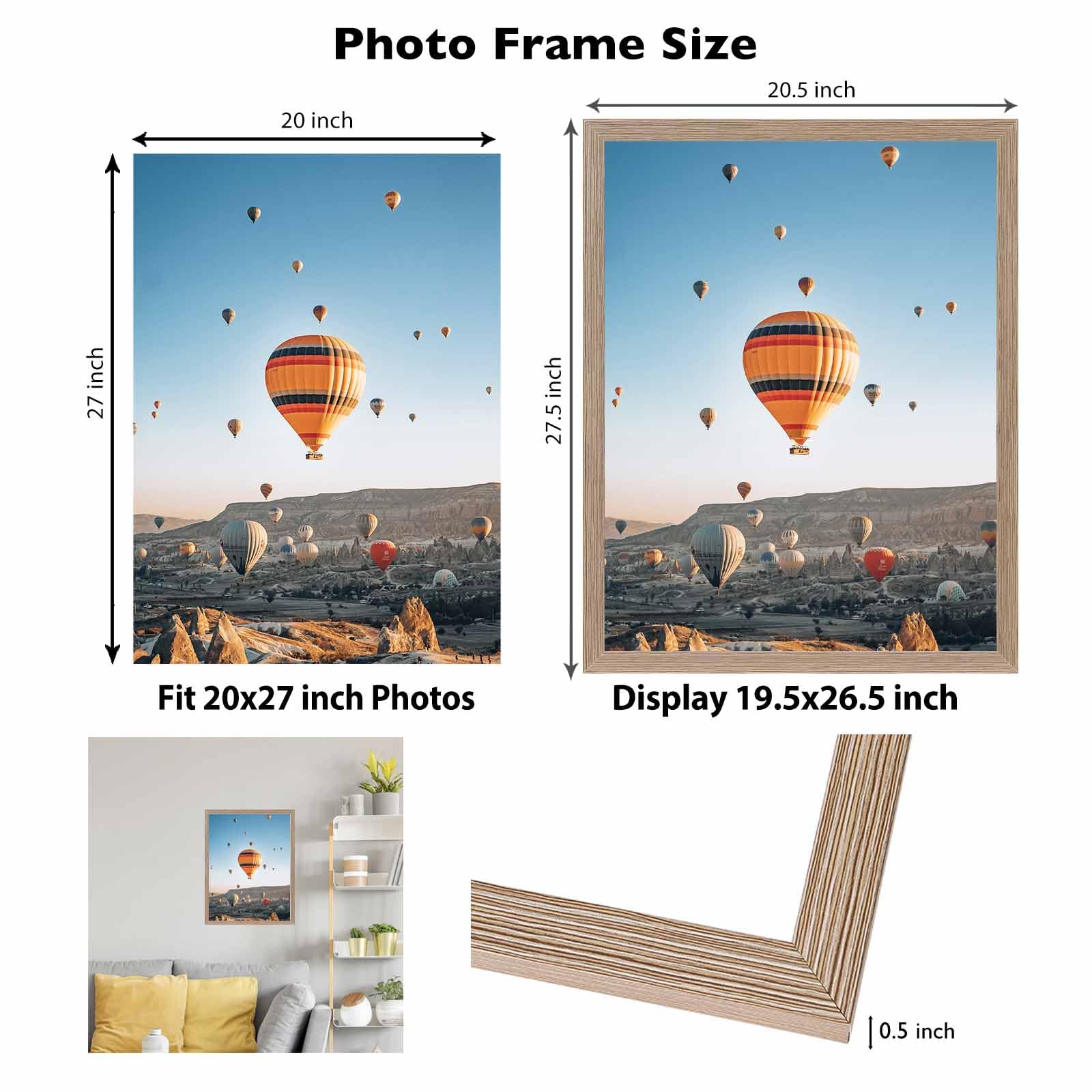 JCJMY 20x27 Picture Frame for Puzzles Poster Photo Picture, Horizontal and Vertical Formats for Wall Hanging, 20 x 27 Wall Galle