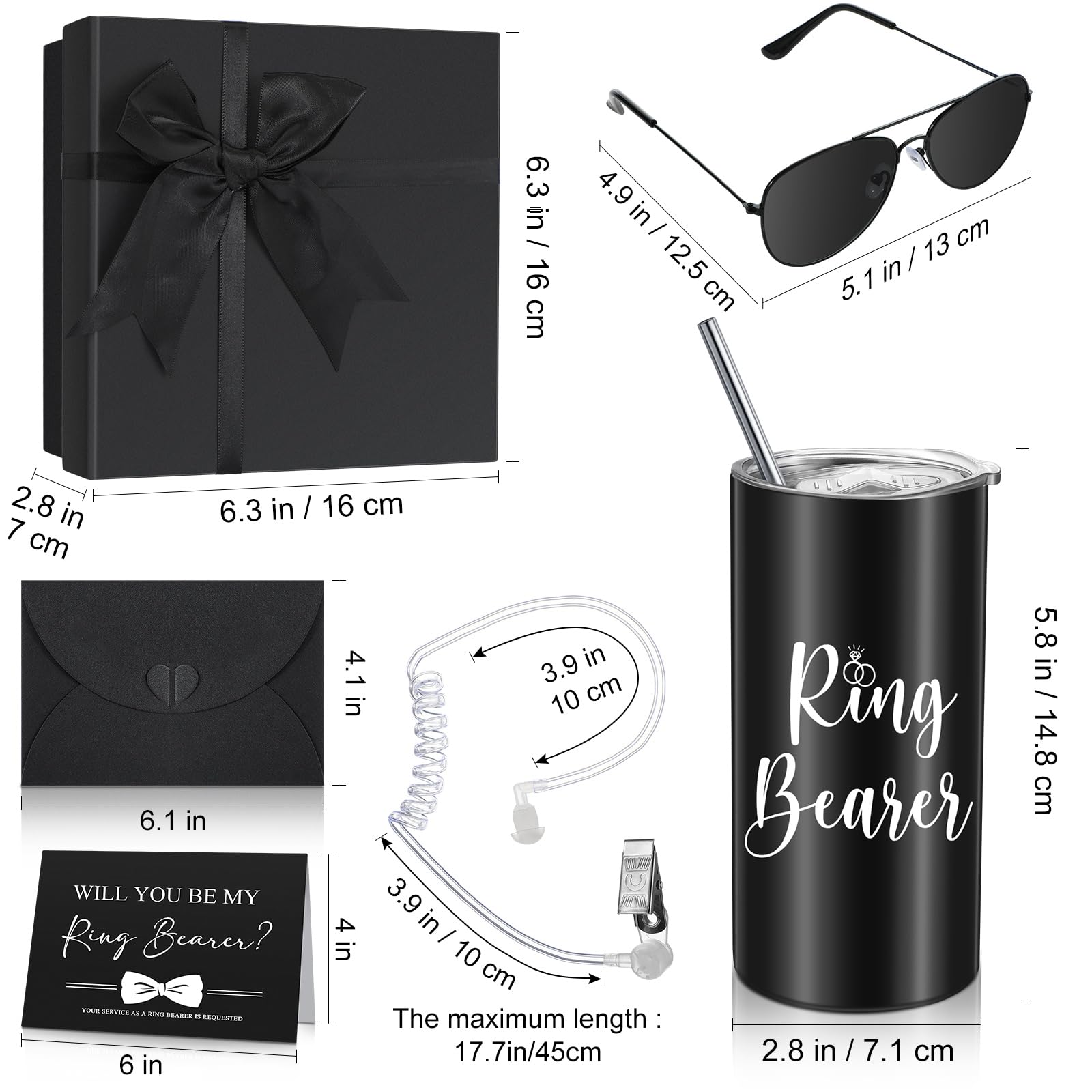Seewey 6 Pcs Ring Bearer Gifts Set Wedding Party Favors, Include Tumbler With Straw, Will You Be My Ring Bearer Proposal Card, E