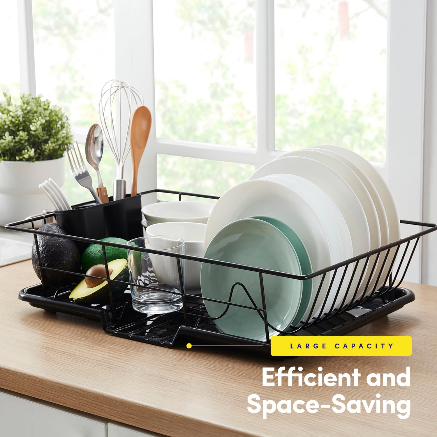 Space-Saving 3-Piece Dish Drainer Rack Set With Cutlery Holder - Maximize Countertop Space, Black
