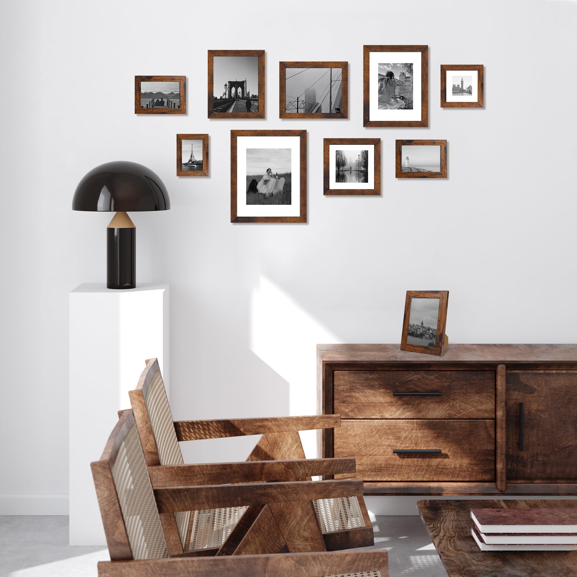 iRahmen 6x9 Picture Frame Set of 4, High Definition Real Glass Rustic Frame, 6 x 9 Wood Photo Frames for Tabletop Display and Wa