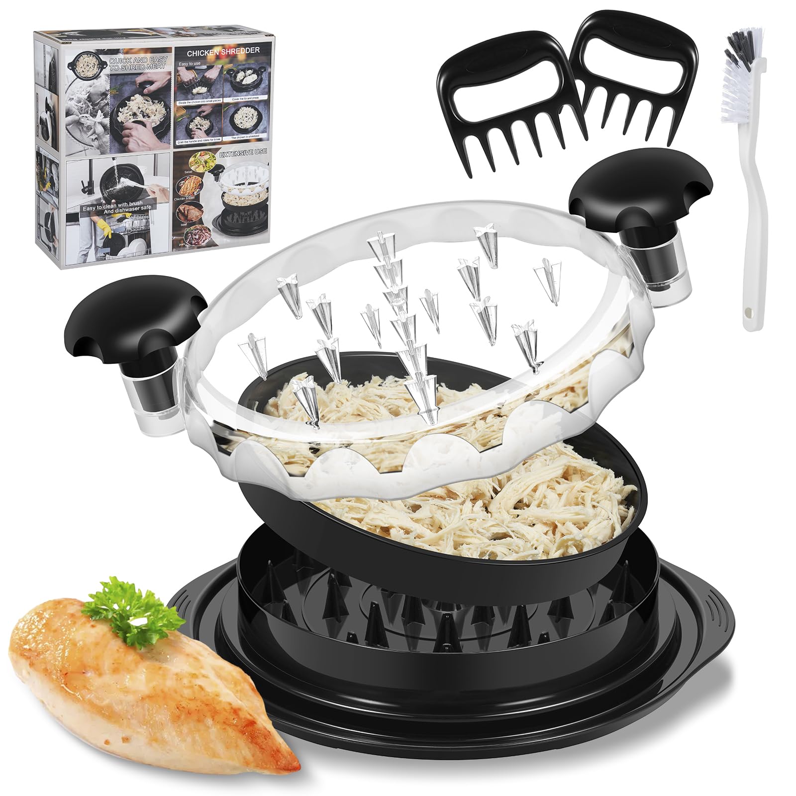 Chicken Shredder Tool Twist Large Machine Ergonomic Handle With Separate Plate Shredder Claws Scrubber Anti-Slip Heat Resistant