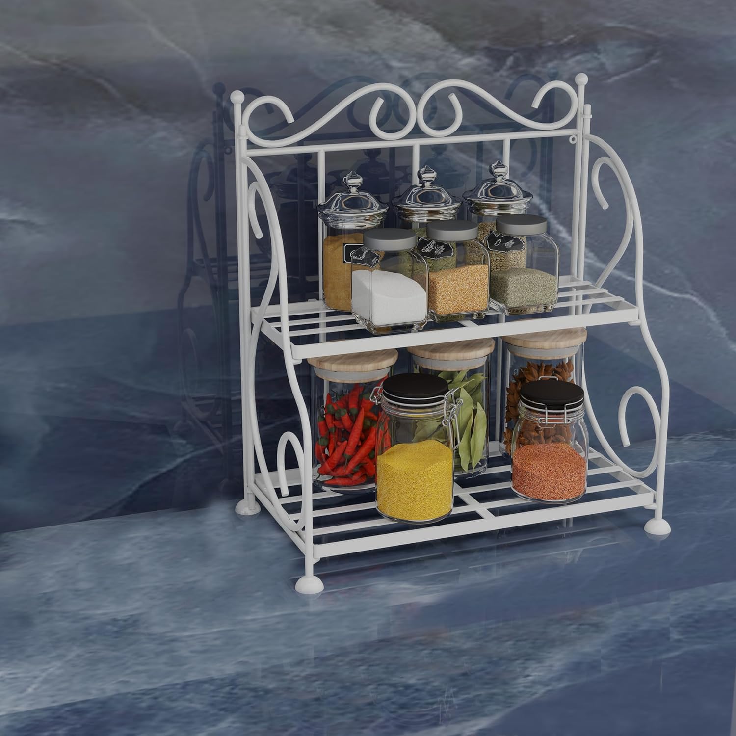 Ud Fur Niture Wrought Iron 2Tier Kitchen Countertop Cabinet Spice Rack Organizer  Foldable Black Utensils Stand Shelf For Spic