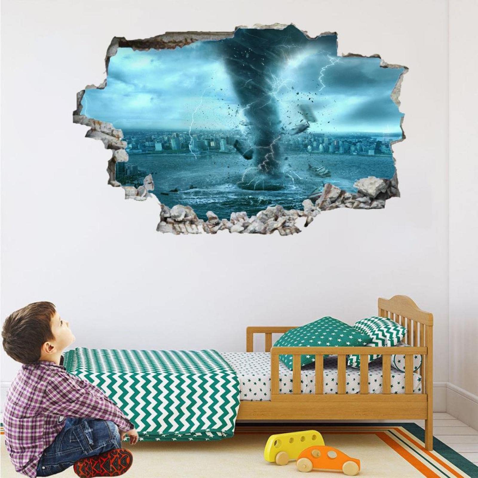 Landscape 3D Wall Decor, Tornado Removable Wall Sticker Room Nature Mural Decals Wall Hole Decal for Girls Kids Bedroom Nursery